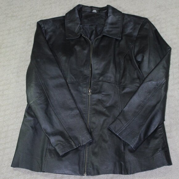 Jacqueline Ferrar Women's Large Lined Leather Jacket Black Vintage - Picture 1 of 6